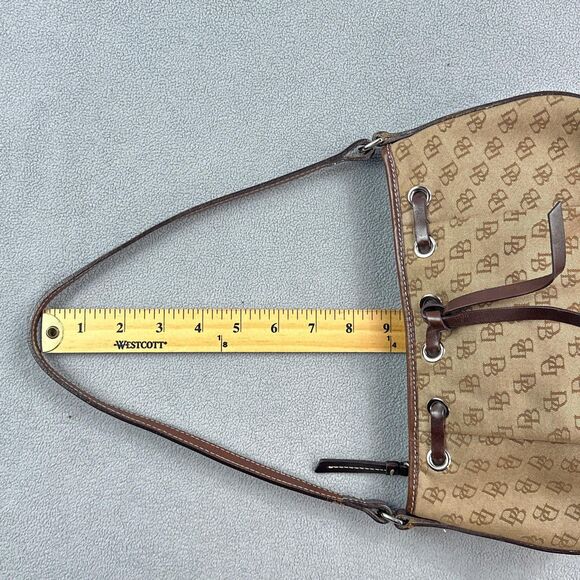 Dooney & Bourke Shoulder Bag DB Monogram Canvas Brown Tan Leather Zip Hobo Purse - Picture 4 of 12